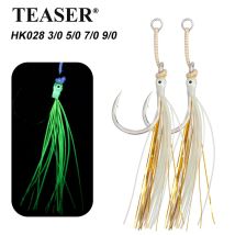 TEASER 3 teile/beutel HK028 3/0 5/0 7/0 9/0 Glow Angeln Einzel Haken Tintenfisch Octopus Haken Salzwasser Schwere Metall Jigging Assist Haken