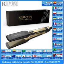 Plancha de pelo de hierro plano de titanio profesional KIPOZI 2025 con pantalla LCD Digital, rizador de calentamiento instantáneo de doble voltaje