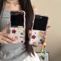 Retro karierten Stern Telefon Fall für Samsung Galaxy Z Flip 7 6 5 4 3 Abdeckung mit Lanyard Welle Telefon Abdeckung für Z Flip7 Flip6 Fall