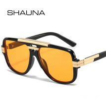 Shauna Retro Doppelbrücken Quadrat Männer Sonnenbrille Modemarke Designer Orange Blau Schattierungen UV400 Frauen Sonnenbrille