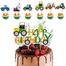 Toppers per torta con trattore verde, trattore agricolo, camion, auto, cupcake, per baby shower, festa di compleanno, decorazioni per torte con trattore verde