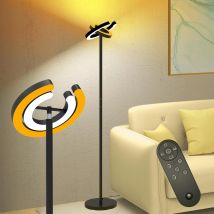 Lampada da terra per soggiorno, lampada da terra alta da 1,9 m per camera da letto con 2 312 °   Luci ad anello girevoli, dimmer continuo luminoso da 36 W