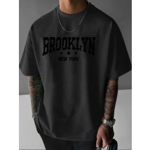 Men's 100% pure cotton fashionable casual loose Brooklyn New York pattern printed round neck short sleeved T-shirt top
