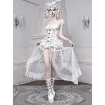 Blut versorgung original weiße gotische Fee Frauen Sommerkleid ung Fischgräten verband Vogelkäfig Korsett Set träger lose Rohr Top Rock Sets