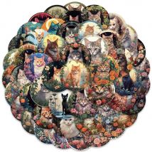 50PCS Kawaii Katze Aufkleber Vintage Blume Aufkleber Dekoration DIY Notebook Motorrad Telefon Koffer Fahrrad Auto Aufkleber Spielzeug