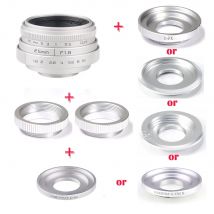 RISESPRAY Argento Mini 25mm f/1.8 APS-C Obiettivo CCTV + anello adattatore + 2 anelli macro per Sony NEX FX M4/3 NIKON1 EOSM Mirroless Camera
