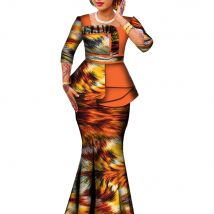 2 Pieces Set African Print Skirts & Tops African Outfits for Women Ruffles Blouse and Long Skirt Plus Size Suits WY6592