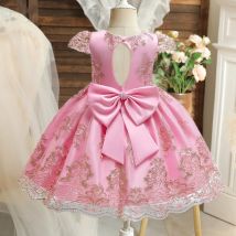 Baby Mädchen Kleid Geburtstags feier Kleid für rücken freie Bogen Kind Prinzessin Kleider neue Blume Weihnachts feier elegante Mädchen Abendkleid