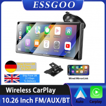 ESSGOO 10.26 pollici Carplay Lettore MP5 Portatile BT Touch Srceen Wireless Carplay Android Auto Autoradio per Apple o Android Video