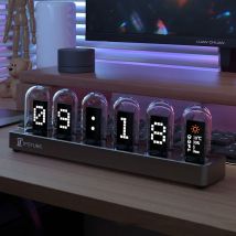 Pseudo Glow Tube Tischuhren Aluminiumlegierung RGB Schreibtischuhr Retro Kreative Digitaluhren IPS Computer Desktop DIY Ornamente
