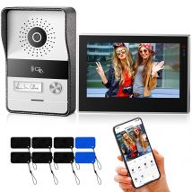 2-Draht TMEZON WiFi Video-Türsprechanlage Türklingel Gegensprechanlage 7 Zoll 1080P Touchscreen-Monitor APP/Swipe/Karte 4in1 Entsperren Tuya App