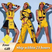Yellow Cheerleader Uniform Hip Hop Clothes Female Jazz Dancewear Rave Outfit Girl Sets Stage Costume Festival Clothing DL8204
