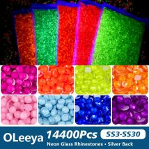 OLeeya Bulk Wholesale SS6-SS30 Glass Neon Rhinestones Crystals Cтразы Flatback Non Hot Fix Rhinestone Nail Art Decorations