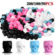 200/50PCS Tattoo Ink Cups mit Basis Schädel Tattoo Ink Caps Permanent Make-Up Pigment Halter Container für Tattoo tinte Zubehör
