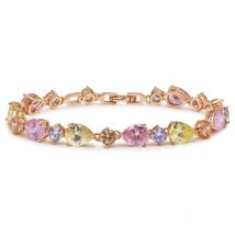 MxGxFam ( 19 cm ) Gold Color Full Light Multicolor CZ Bracelet For Women Fashion Jewelry Lead and nickel Free