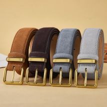 Cintura da donna in pelle di vacchetta scamosciata di lusso, stile vintage con fibbia dorata, cintura larga 3,5 cm per abiti e jeans