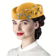 Kirche Derby Fascinator mit Blume Damen weiche Baskenmütze Caps für Party Airline Stewardess Hut Vintage Filz Turban Hut für Frauen