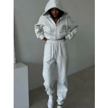 FSMG Casual Mit Kapuze Reißverschlüsse Sweatshirts Hosen Set Langarm Strickjacke Spitze-up Sportswear Zwei Stücke Set Weibliche Trainingsanzug Anzug