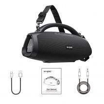 Altoparlante Bluetooth W-KING X20S con tracolla, 140W RMS, bassi potenti, boombox per feste, altoparlante impermeabile IPX7, cassa audio portatile per esterni.