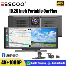 ESSGOO 10.26 Zoll IPS Touchscreen GPS Dash Cam 4K DVR Universal Tragbar Carplay USB AUX FM Wifi TF Bluetooth Musik Mirror Link AirPlay Wireless Apple Carplay Android Auto 64GB TF Karte KI Stimme