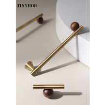 Bronze Brass + Walnut Wood  Cabinet Handle and Knob Drawer Knobs T Bar Bedroom Kitchen Cupboard Hardware / Drawer Handles