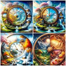 Diamant Stickerei Uhr Diamant Malerei Vier Jahreszeiten Landschaft DIY 5D Volle Runde Bohrer Mosaik Set Wohnkultur