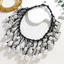 Beat Lady Boho handgemachte gewebte mehrschichtige barocke Perlenkette Halskette für Frauen Hochzeit Braut Bankett Halsball Zubehör Geschenk