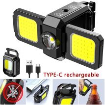 Mini latarka Brelok do kluczy COB Światło robocze Lampa USB z możliwością ładowania z lat 90 °   Składane światła boczne Super jasne przenośne latarnie