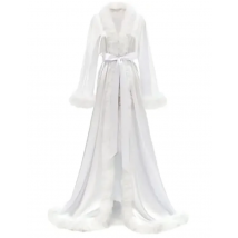 Piuma Blush Kimono Robe Boudoir Matrimonio Lunghezza pavimento Maxi Vestaglia Vestaglie Sposa per essere addio al nubilato Macchia Lingerie di seta