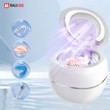 Pulitore ad ultrasuoni per fermi Protesi Macchina per la pulizia dei gioielli Mini pulitore portatile per denti finti ad ultrasuoni UV