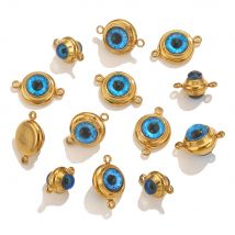 5 Stück Edelstahl Teufelsauge Doppellöcher Charms für Schmuckherstellung Verbinder für DIY Armbänder Halskette Anhänger Charms