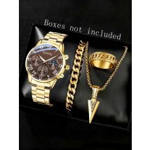 2/4PCS Men's Watch Set Fashion Trend Classic Roman Digital Scale Quartz Watch Jewelry Set Suitable for Daily Clothing Matching