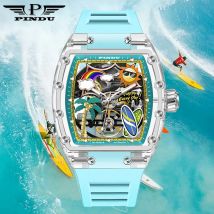 PINDU Uhr Einzigartige Zifferblatt Design Stil Männer Mechanische Uhr Sommer Strand Mode Uhr Leuchtende Wasserdichte Harz Automatische Uhren
