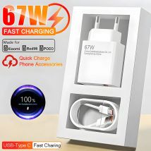 Caricabatterie rapido da 67W 6A spina UE USA Ricarica rapida Caricabatterie USB tipo C Adattatore per telefono cellulare per Xiaomi Redmi Poco Samsung Huawei