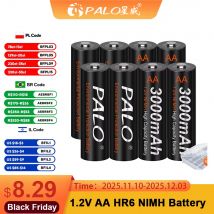 PALO 4-16 Uds AA 1,2 V NIMH AA batería recargable 3000mAh baterías AA NI-MH de baja autodescarga para cámara coche de juguete + funda de batería