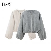 BSAY Frauen Mode Herbst Neue Einfarbig Weiche Lose Pilot Jacke Lange ärmeln Zip Rundhals Kurze Mäntel Chic Weibliche tops