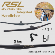 Manubrio 2024 RSL T1000 - Manubrio da montagna con cabina in carbonio MTB integrato da 13 gradi Barra piatta XC da 750 mm con raccordi per bici con attacco manubrio