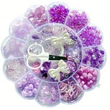 13-Gitter 6–26 mm lila Pflaumenblüten-Set, Box, handgefertigte DIY-Schmuck-Dekorperlen, Acrylperlen, Armband und Halskette.