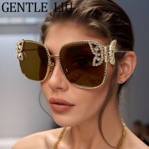Trendige Strass-Schmetterlings-Sonnenbrille für Damen 2026 Luxusmarke Übergroßer Metallrahmen Retro-Sonnenbrille für Frauen
