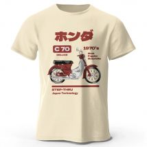 T-shirt in cotone 100% con stampa motociclistica retrò giapponese, maglietta a maniche corte girocollo morbida e traspirante, stile vintage unisex