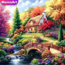 Momoart 5D DIY Diamond Embroidery House Mosaic Landscape Acrylic Craft Supplies Garden New Arrival Painting Tree Holiday Gifts