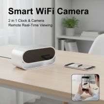 2-in-1-Digitaluhrkamera mit 32 GB SD-Karte, 4K UHD Mini-WLAN6-Kameras, Fernansicht, Nanny-Kamera mit Nachtsicht, 2600 mAh Akku