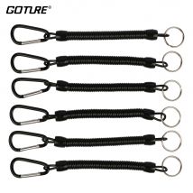 Goture 6 Stück schwarze Angel-Lanyard-Seile, einziehbare Kunststoff-Spiralseil-Leine, Sicherheitsschnur, max. gespannte Länge 100 cm, Pesca