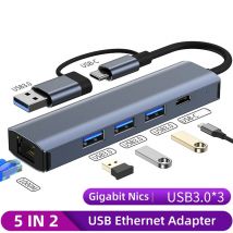Adattatore multiporta HUB USB-A USB-C 5 IN 2 Tipo C USB 3.0 Trasferimento dati Gigabit Ethernet Docking station RJ45 per Mac Book Pro