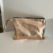 Modische Make-up-Tasche in Roségold und Silber für Damen, glänzende Damen-Clutches, hohe Kapazität, tragbar, große Aufbewahrungstasche für Kosmetikpinsel