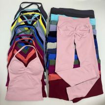 2 Pieces Set Yoga Leggings Set Women Backless Tank Tops High Waist Scrunch Gym Suit Fitness Clothes Outfit Workout Yoga Set