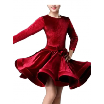 1 teile/los Mädchen Langarm Latin Tanz kleid Samt Ballsaal Wettbewerb Bühne Leistung Winter Tanz kleid