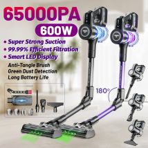 Yanhama 65KPA/600W 180° Klappbarer Staubsauger Kabellos Anti-Wickel-Bürstenwalze Leistungsstarkes Saugen Abnehmbarer Akku 60 Minuten Laufzeit