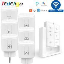 Tuya WiFi Smart Socket, 220 V 230 V 240 V 16 A 3000 W 433 MHz Drahtloser Fernbedienungs-Steckdosenschalter mit Leistungsmonitor, magnetischer Wandschalter, EU FR RU-Standard, Arbeit mit Alexa Google