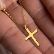 Huitan Collana con ciondolo da donna Accessori stile semplice a forma di croce per la festa quotidiana Gioielli versatili color oro/argento